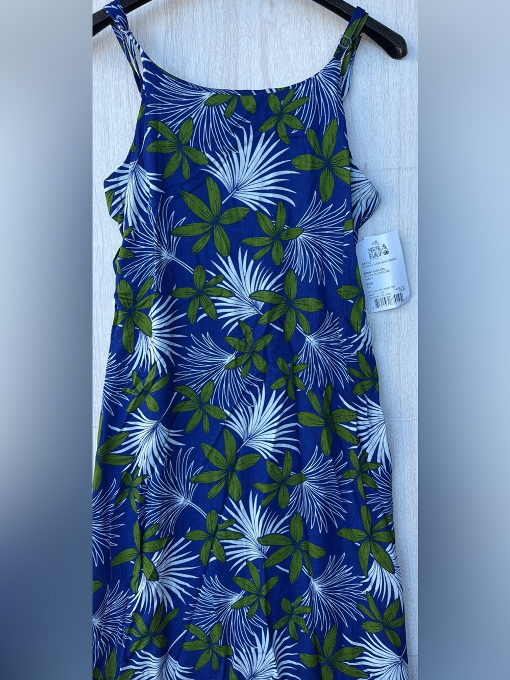 H&M Blue Tropical Print Sundress with Green and White Leaves